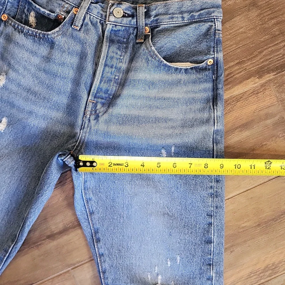 Levi's 501 Distressed Med Blue Wash Button Fly Distressed Straight Leg Jeans, 26 - Picture 12 of 12